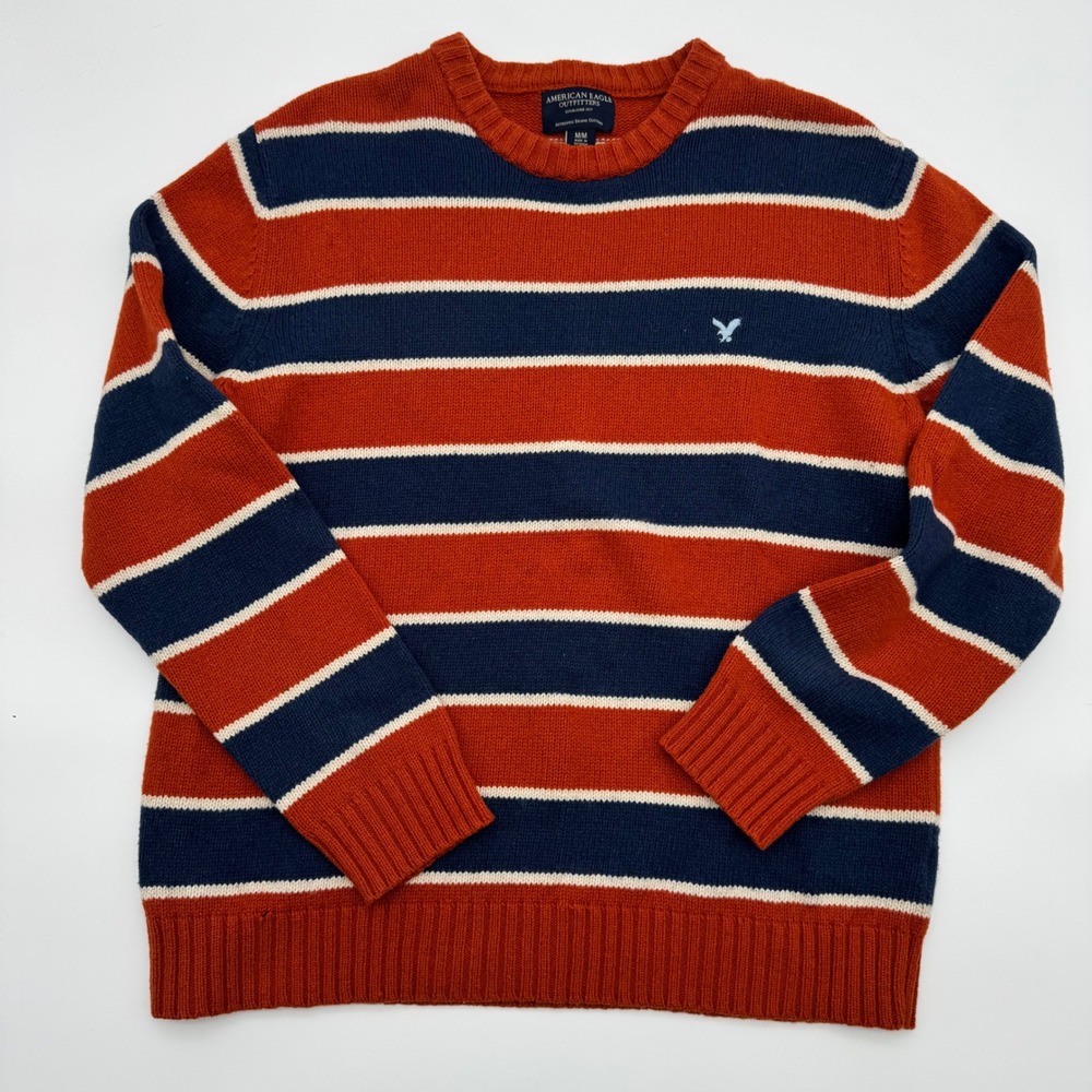 American Eagle Outfitters Mens Striped Crewneck Sweater Orange Size M